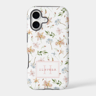 Girly Spring Watercolor Floral Pattern Monogrammed