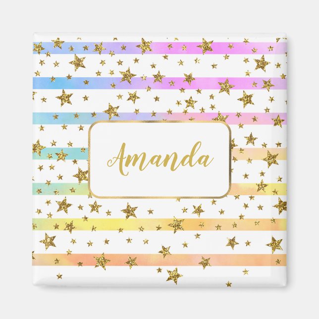 Girly stripes and stars  magnet (Front)