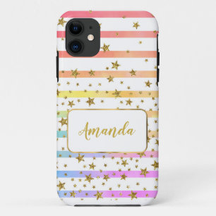 Girly stripes and stars personalised iPhone 11 case