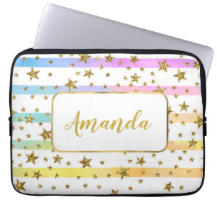 Girly stripes and stars personalised laptop sleeve