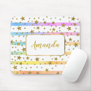 Girly stripes and stars  personalised mouse mat
