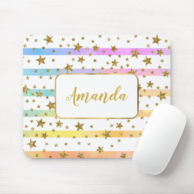 Girly stripes and stars  personalised mouse mat (With Mouse)