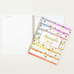 Girly stripes and stars personalised planner