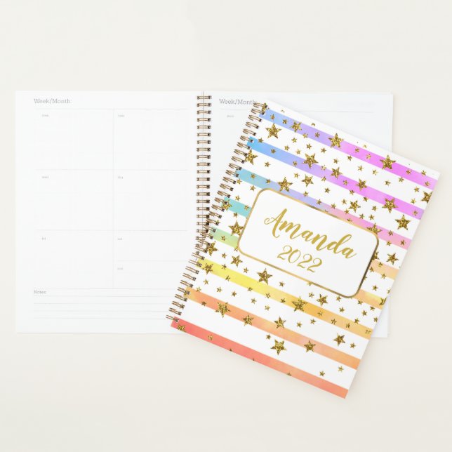 Girly stripes and stars  personalised planner (Display)