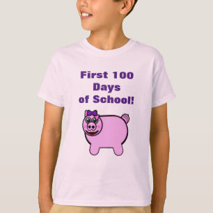 Girly Stuffed Pig First 100 Days of School T-Shirt