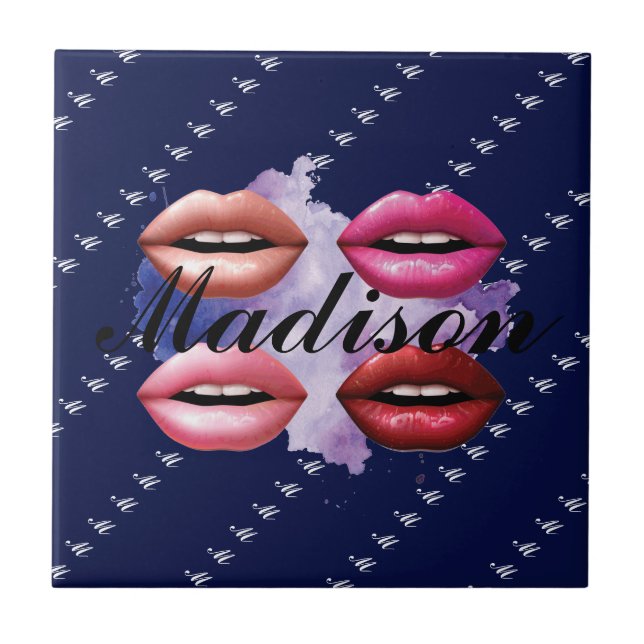 Girly Style Lips Beauty Custom Personalised Tile (Front)