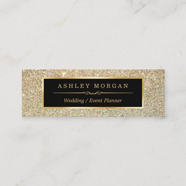 Girly Stylish and Fashion Beauty Gold Glitter Mini Business Card (Front)