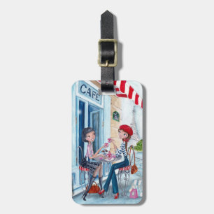 Girly Stylish blue Tea in Paris Girls Luggage Tag