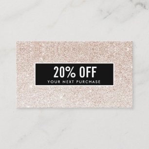 Girly Stylish Champagne Glitter Black Coupon Card