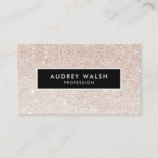 Girly Stylish Champagne pink glitter and  Black Business Card (Front)
