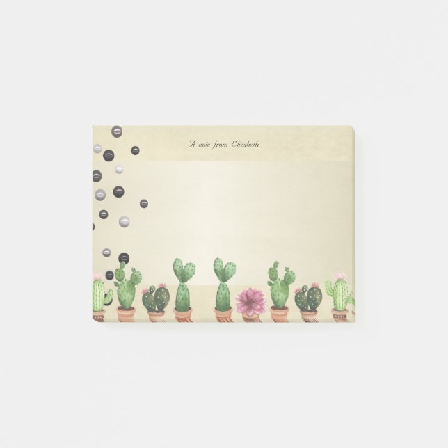 Girly Stylish Elegant Cactus,Pearls -Personalised Post-it Notes (Front)