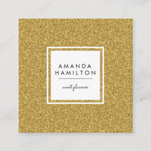 Girly Stylish Fashion Gold Glitter + white square Business Card