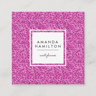 Girly Stylish Fashion HOT PINK Glitter white Square Business Card