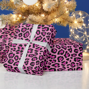 Girly stylish leopard animal print fuchsia pink wrapping paper