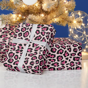 Girly stylish leopard animal print pink chic wrapping paper