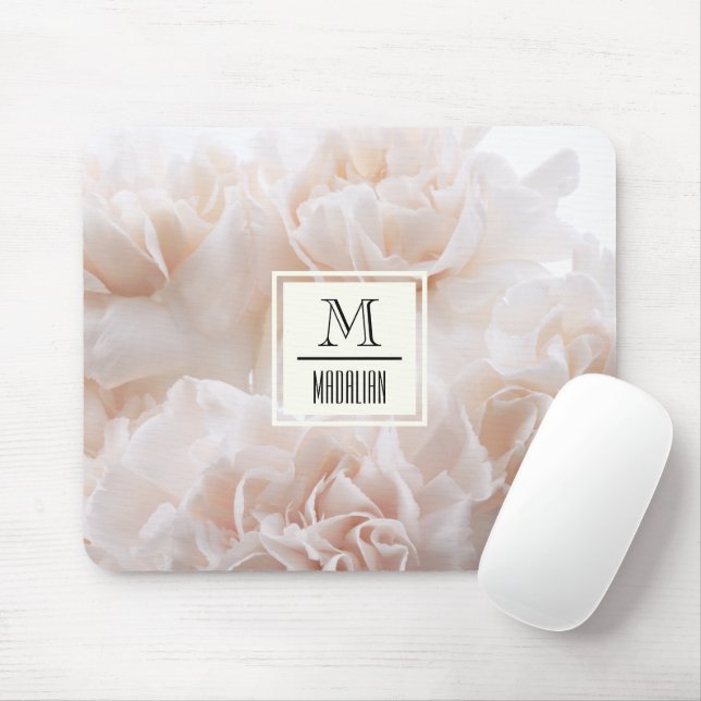 Girly stylish monogram pink pastel floral photo mouse mat (With Mouse)