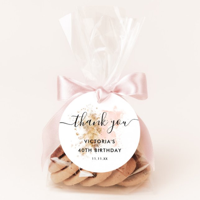 Girly Stylish Pink Gold Thank You 40th Birthday Classic Round Sticker (Creator Uploaded)