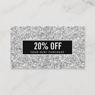 Girly Stylish Silver Glitter Black Coupon Card
