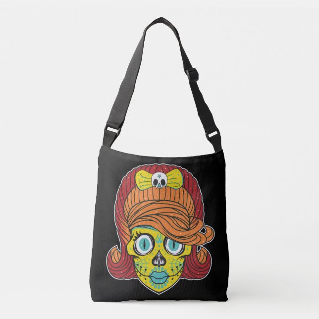 Girly Sugar Skull Illustration Art Crossbody Bag (Front)