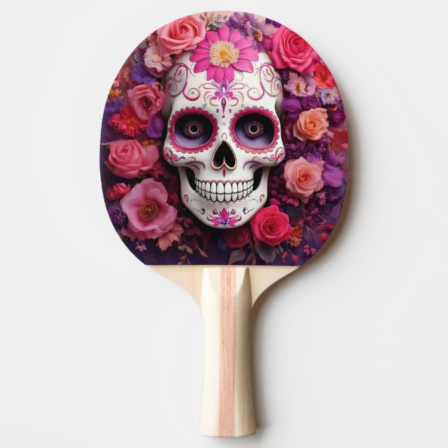 Girly Sugar Skull Ping Pong Paddle (Front)