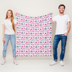 Girly Summer Beach Watercolor Pink Pattern Fleece Blanket