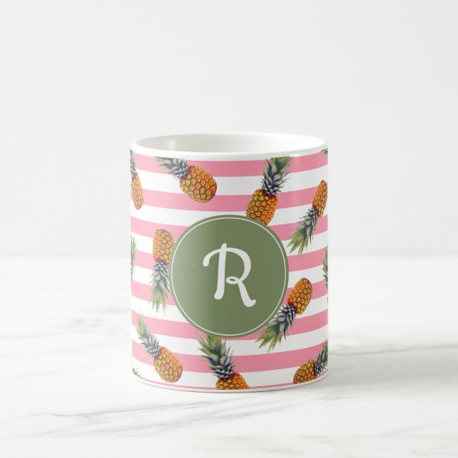 Girly Summer Pineapple Pattern | Pink Striped Coffee Mug (Center)
