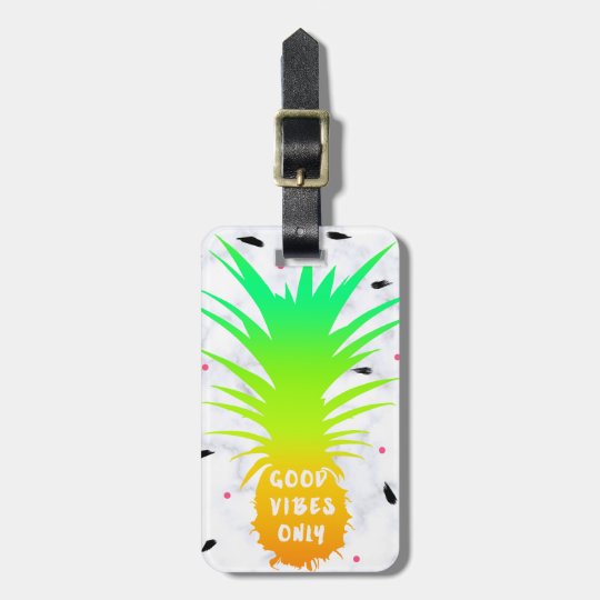 girly summer tropical pineapple white marble luggage tag