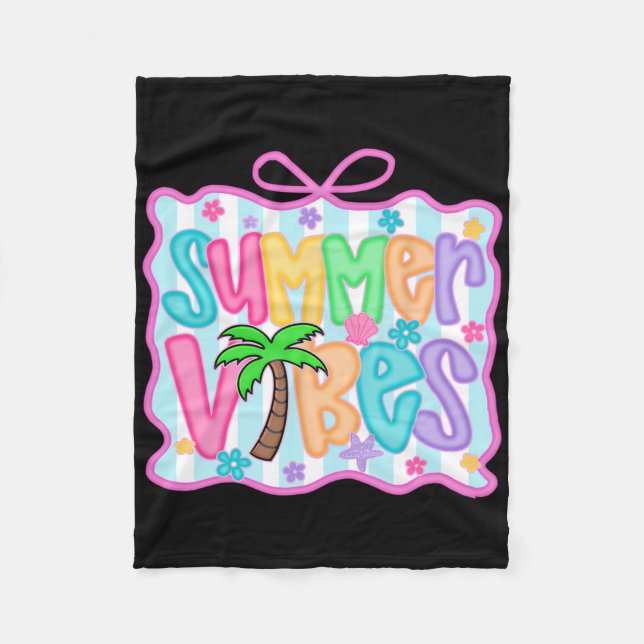 Girly Summer Vibes Coquette Bow Beach Vacation Fam Fleece Blanket (Front)