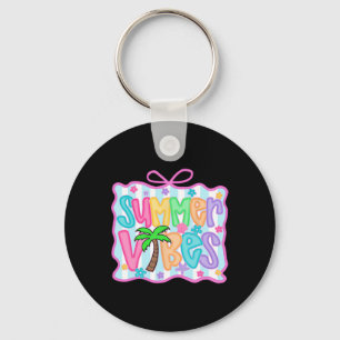 Girly Summer Vibes Coquette Bow Beach Vacation Fam Key Ring