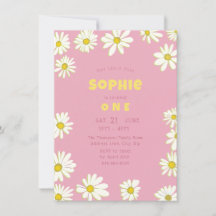 Girly Sweet Daisies Bubblegum Pink First Birthday