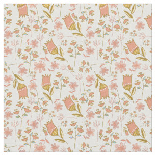 Girly Sweet Honey Flowers Coral Pink Floral Fabric