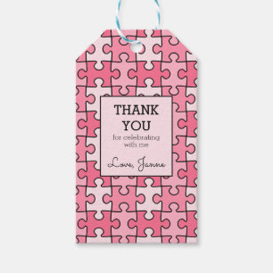 Girly Sweet Pink Black Puzzle Birthday Gift Tags