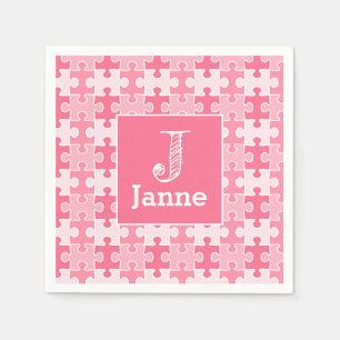Girly Sweet Pink Puzzle Pieces Birthday Napkin