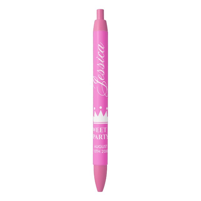 Girly sweet sixteen 16th Birthday party cute pink Black Ink Pen (Front Vertical)