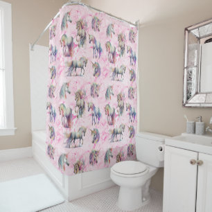 Girly Swirly Pink Unicorn  Shower Curtain
