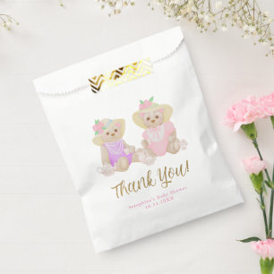 Girly Tea Party Bears Baby Shower Thank You Favour Bags