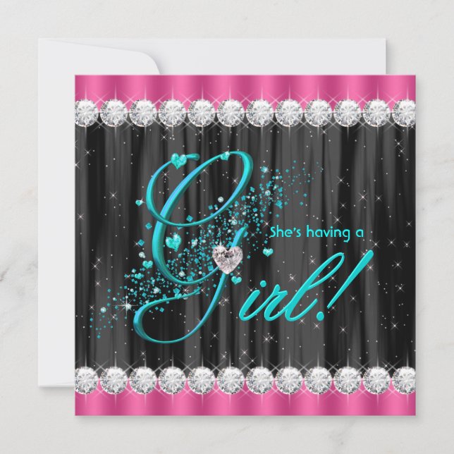 Girly Teal and Hot Pink Baby Shower Invitation (Front)