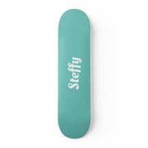 Girly teal and white personalised name skateboard