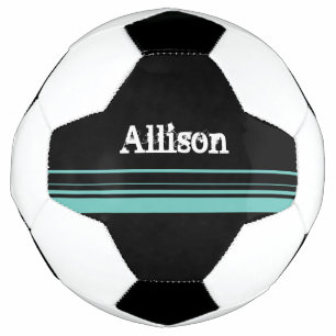 Girly Teal Black Striped Personalised Football