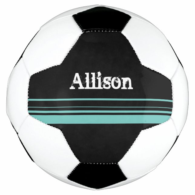 Girly Teal Black Striped Personalised Football (Front)
