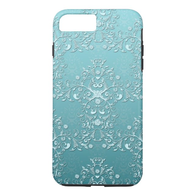 Girly Teal Damask Aqua iPhone 7 case (Back)