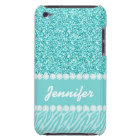 Girly, Teal Glitter, Zebra Stripes Personalised