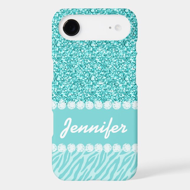 Girly, Teal Glitter, Zebra Stripes Personalised Case-Mate iPod Touch Case (Back)