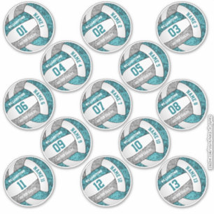 girly teal gray volleyball player names set of 13