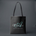 Girly Teal Green Chic Black Script Name Monogram Tote Bag<br><div class="desc">Personalise your beautiful monogrammed trendy black Grocery Tote Bag! The text below may be personalised to your preferred sentence or even your full name; you can also delete it if you prefer. If you need help, please let us know at belytaliarecipes@gmail.com, and we will be glad to assist you. ©...</div>