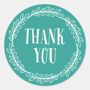 Girly Teal Green Wreath Thank You Stickers