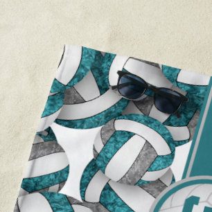 Girly teal grey volleyball team colours gifts  beach towel
