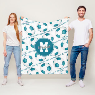 girly teal The soccer field is my happy place Fleece Blanket