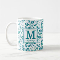 Girly Teal Turquoise Tropical Flowers Monogram