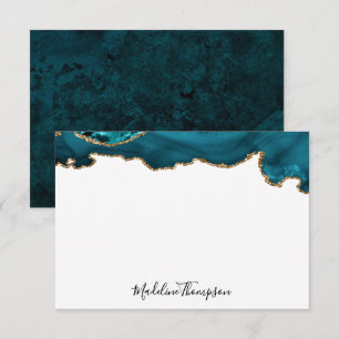 Girly Teal Velvet Agate Geode Script Typography 2 Card